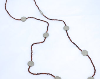 Silver Coin Long or Layered Beaded Necklace
