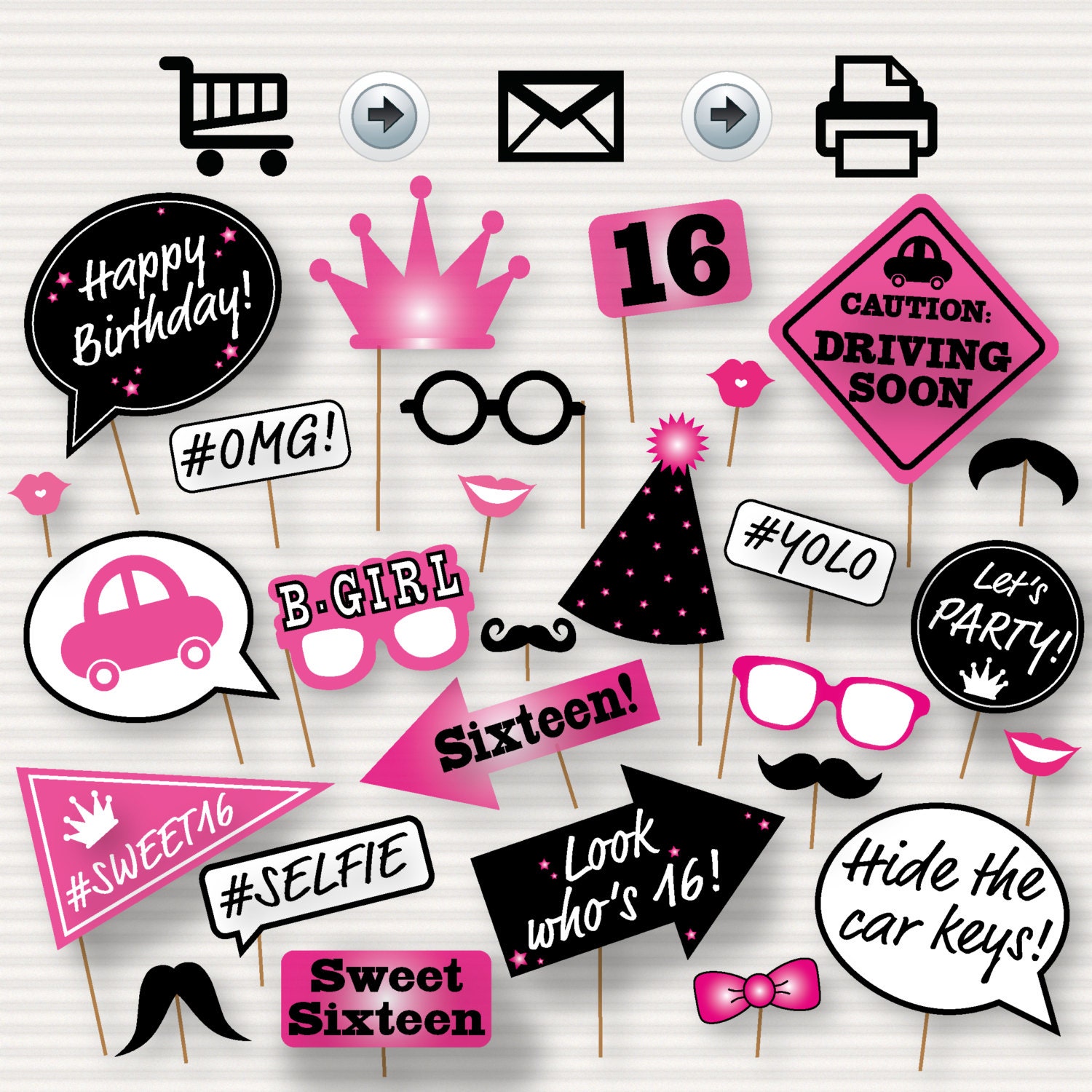 Sweet 16 Photo Booth Printable Props Printable Sweet Sixteen