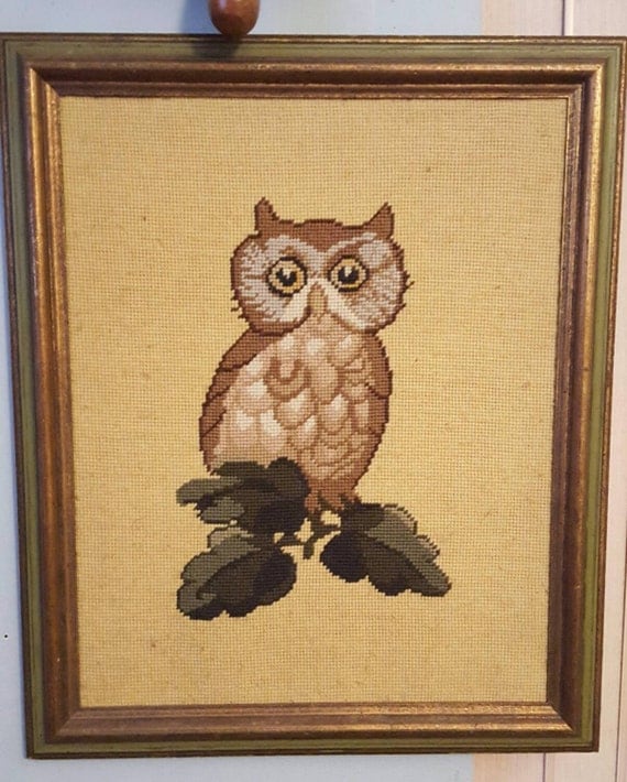 Large Owl Needlepoint framed