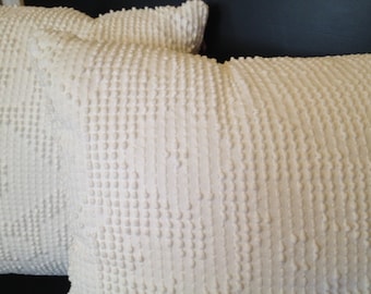 White hobnail chenille pillow COVERS