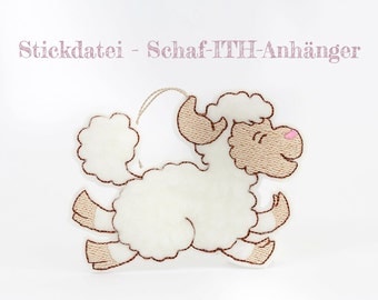 Machine embroidery applique sheep-ITH-trailer