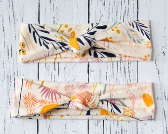 baby headband - baby turban headband - top knot headband - mommy and me - toddler headband - floral print - leaf print - leaf headband