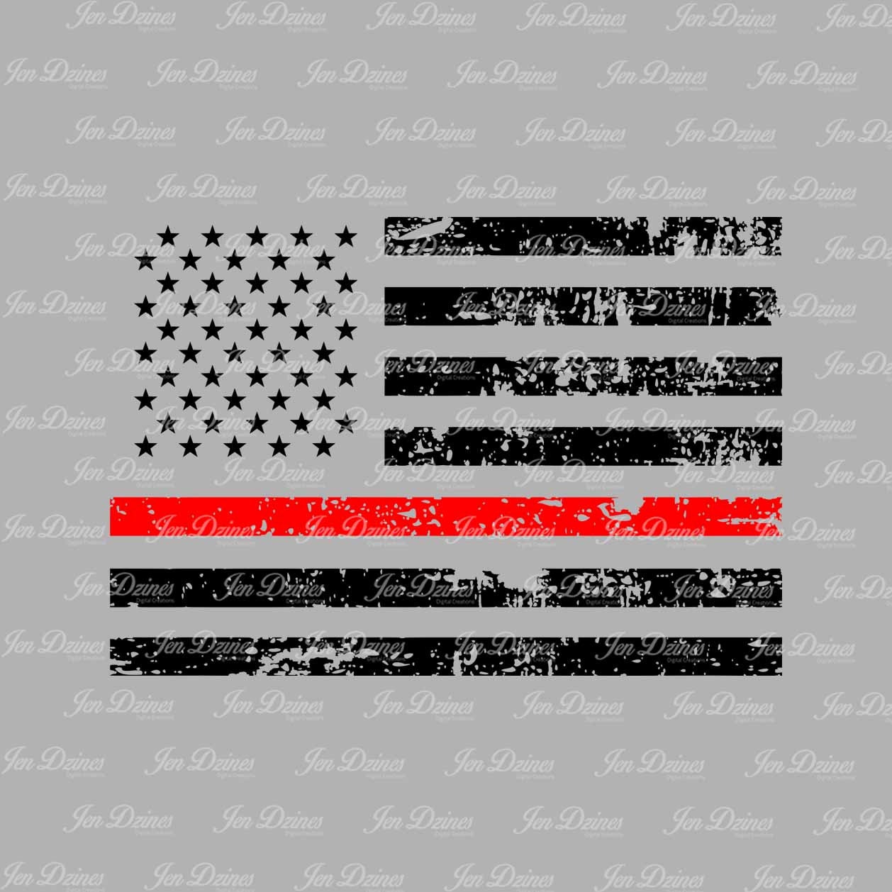 Red Line Distressed Flag SVG DXF EPS Fireman Flag Design