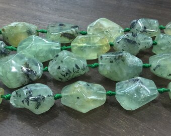Faceted Large Prehnite Nuggets Green Prehnite Gemstone Nugget Beads Polished Free Form Drilled Loose Prehnite Beads 15.5" Full Strand