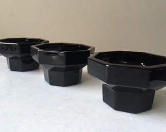 Set Of 3 Arcoroc Black Octime Candle Holders France