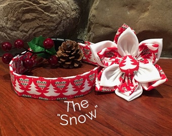 Dog Collar, Christmas Dog Collar, winter Dog Collar, Tree Dog Collar, christmas tree dog collar, red and green collar , dog collar flower