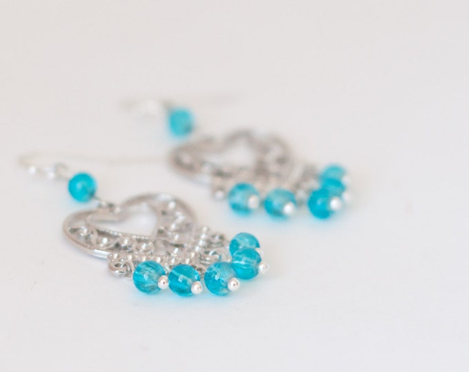 Blue chandelier earrings, Light blue earrings, Chandelier earrings, Blue quartz earrings, Blue beaded chandelier
