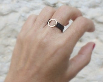 Leather Ring / Circle ring / Gold Leather Ring / Brown leather ring / Eternity gold ring / unisex ring / gold circle