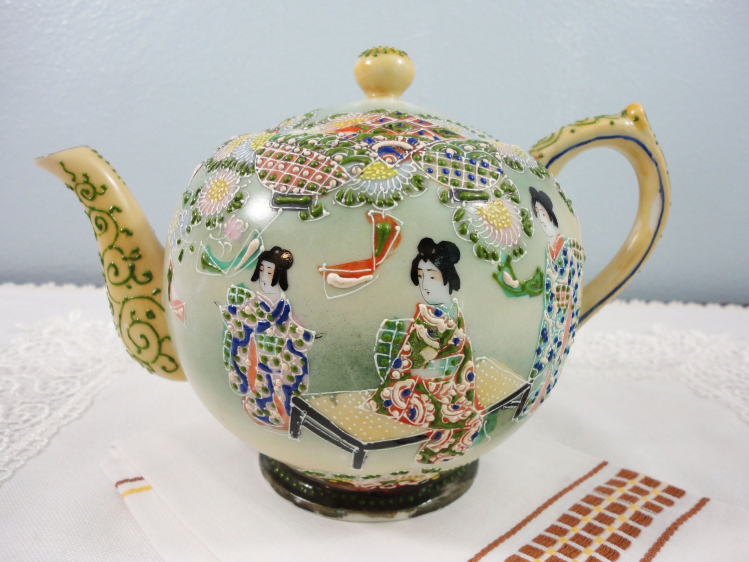 SALE Vintage Japanese Teapot Traditional KimonoWrapped