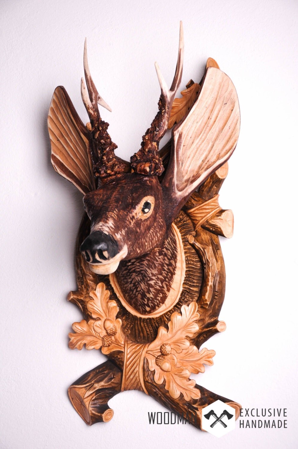 wooden carving bust of a deer wooden bust wooden deer