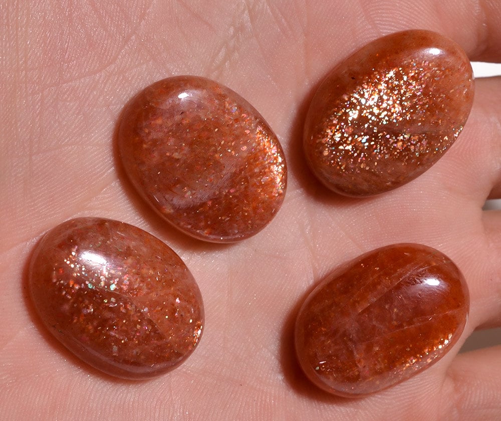 4 Pieces Natural Sun Stone Cabochons 21 Grams Sunstone