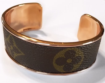Louis Vuitton Bracelet Cuff made with Authentic Upcycled Canvas in Gold or Rosegold
