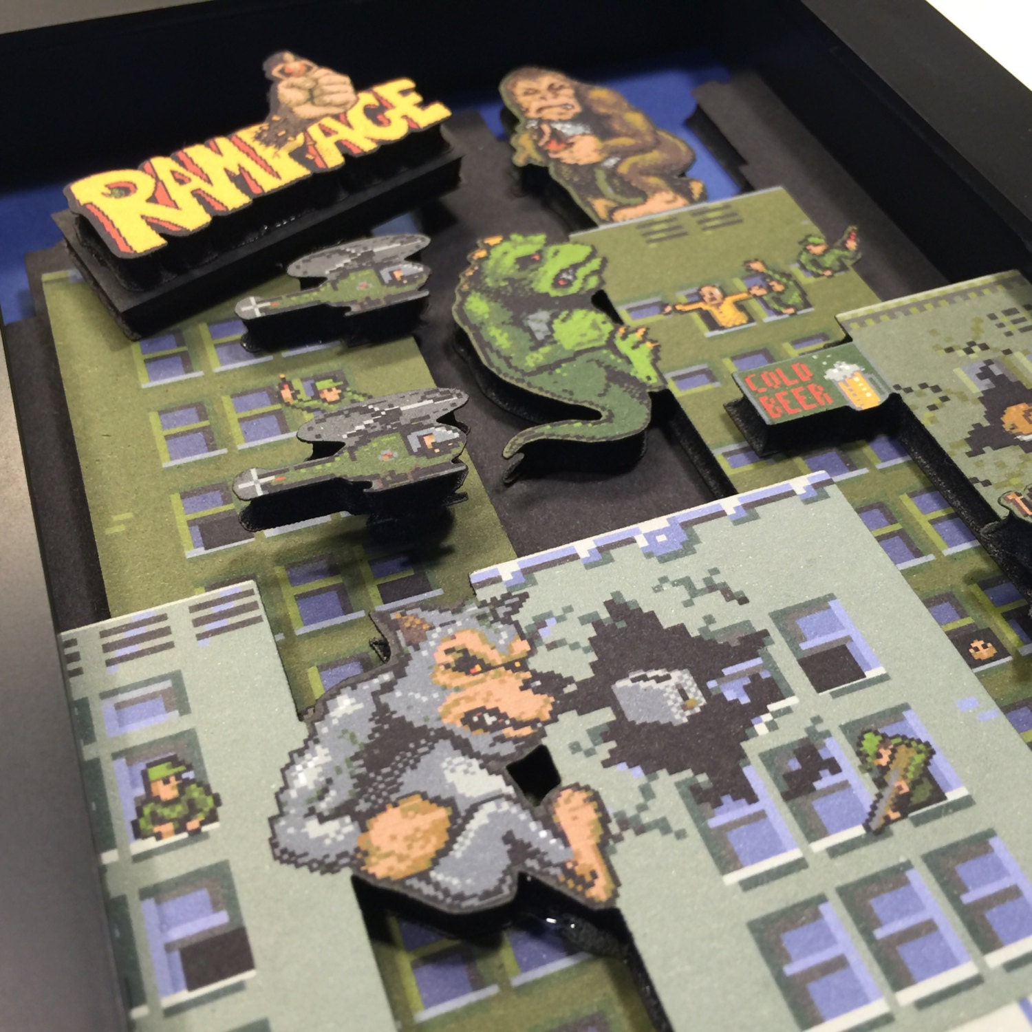 Rampage Arcade Game 3D Shadow Box 5x7 Mini Edition