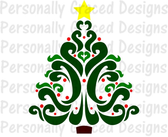 Download SVG DXF EPS Cut file Swirly Christmas Tree Christmas Tree