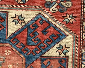 Antique Anatolian Bergama Turkish Rug Fragment 19th Century Holbein Pattern 4ft10 x 6ft2