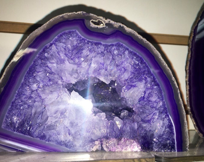 Purple Agate w/ Druzi Crystals Cut Base (Freestanding) Home Decor \ Agate Bookend \ Crystals \ Agate Geode \ Purple \ Boho \ Reiki \ Stone