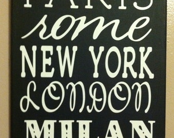 Paris Rome personalized wall art canvas 8x10
