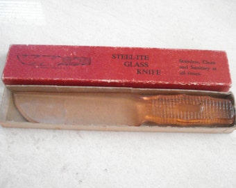 Pink Depression Steel-ite Glass Fruit and Cake Knife 8 1/4"