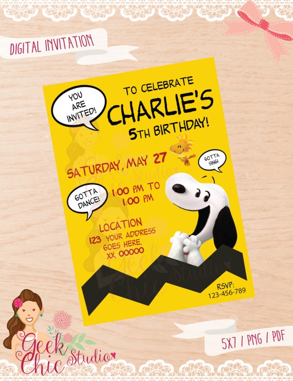 Peanuts invitation Charlie Brown invitation Snoopy