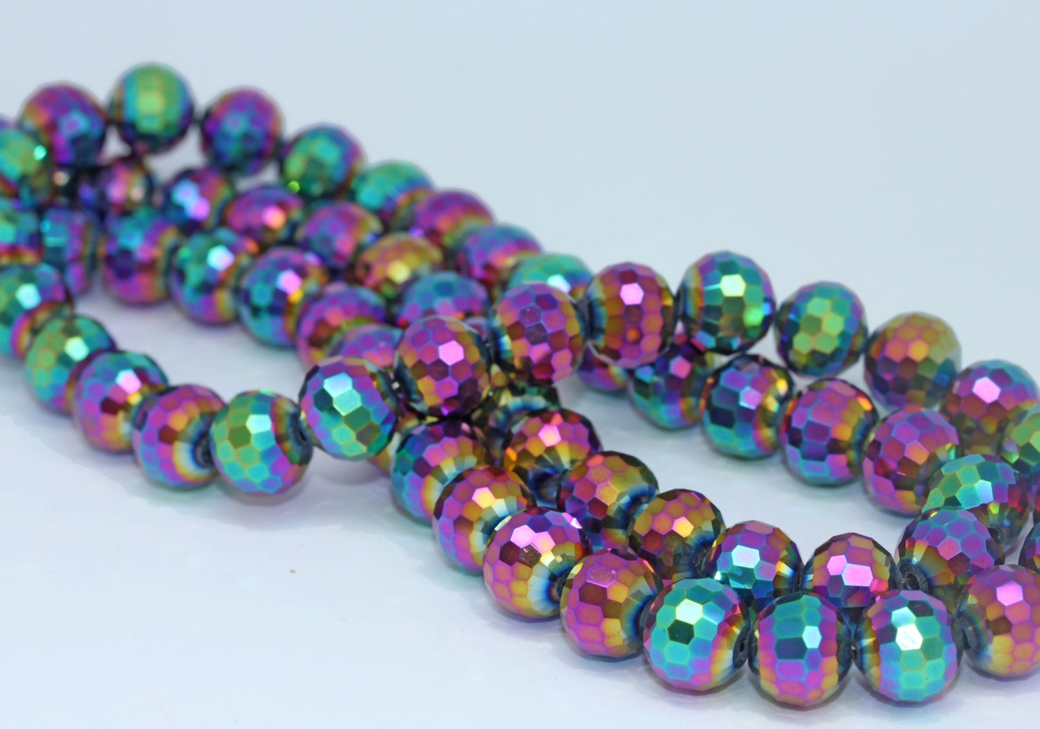 Titanium plated faceted 10mm crystal Beads / Rainbow Crystal