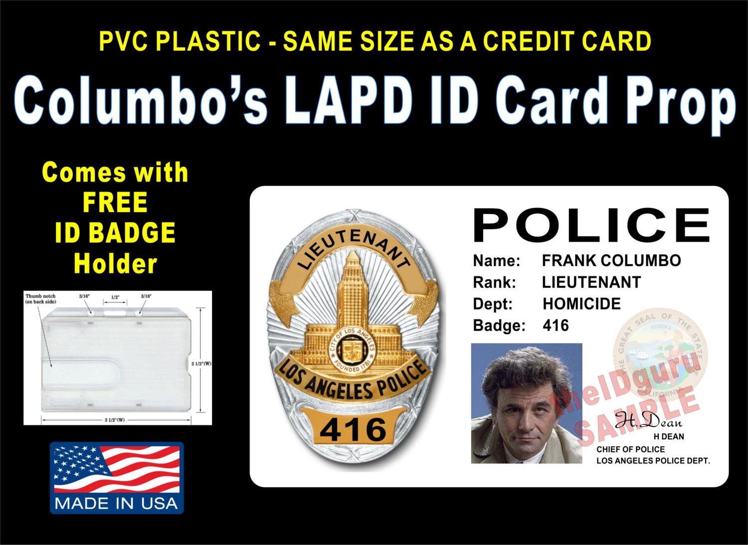Columbo Lieutenant Frank Columbo S LAPD Police ID Badge