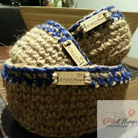 Handmade Crochet Jute Twine Nested Baskets Set of by FibsStrings