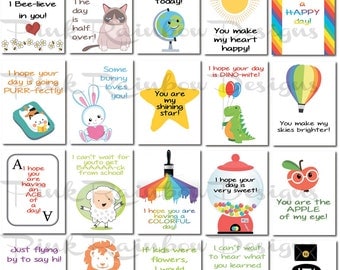20 Lunch Box Notes Cards with Motivational Messages for Kids Children Kindergarten | back to school | Cute | Love Notes