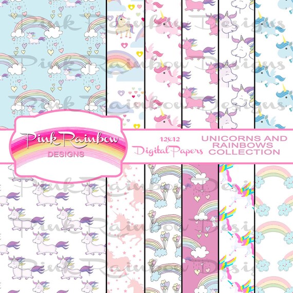 unicorn and rainbow digital scrapbook paper printable