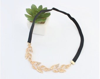 Gold Leaf Headband, Stretchy Headband, Bridal Head Piece/ Bohemian style, Boho Accessories, Wedding Hair Band