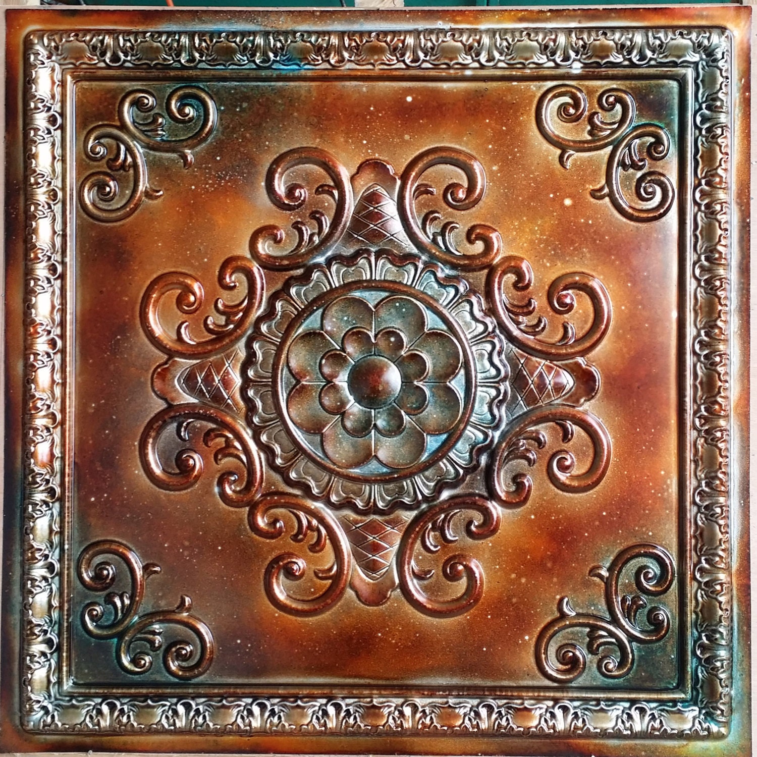 PL08 faux tin metalized ancient copper patina ceiling tiles 3D