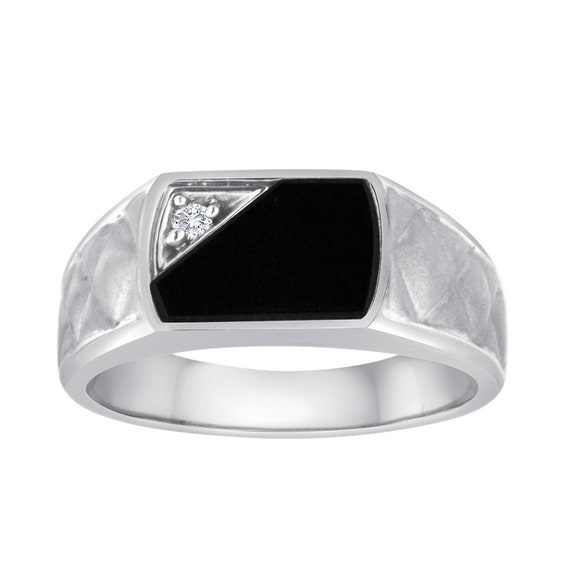 White Gold Signet Ring. Onyx Signet Ring. Men's Black Onyx
