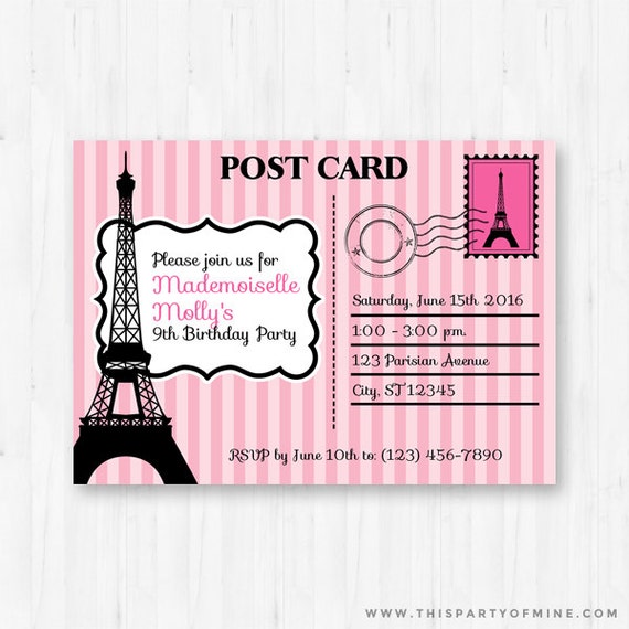 Paris Theme Invitation Printable Paris by thispartyofmine on Etsy