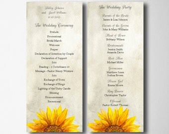 Rustic wedding program templates Sunflower wedding Downloadable program Printable wedding ceremony programs Country wedding program diy 1W26