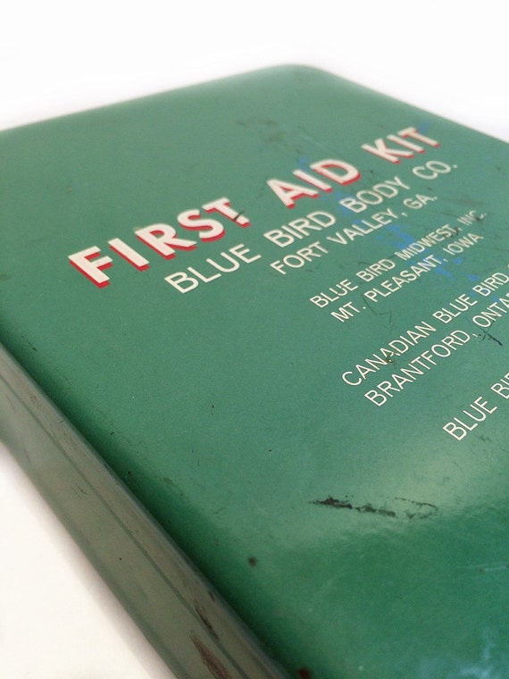First Aid Kit Vintage Blue Bird School Bus First Aid Box with