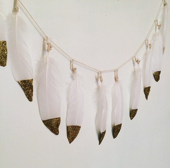 Gold Dipped Feather Garland White by WestwardNotions on Etsy