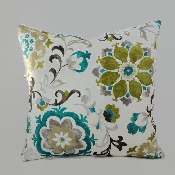 Teal Pillow Blue Olive Sage Green Indoor Outdoor Zippered