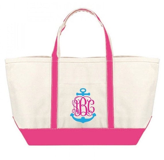 Monogrammed Large Canvas Boat Tote by FancyFrogBoutique on Etsy