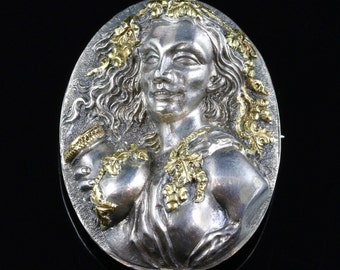 Antique Victorian Silver/gold Cameo Brooch Circa 1860