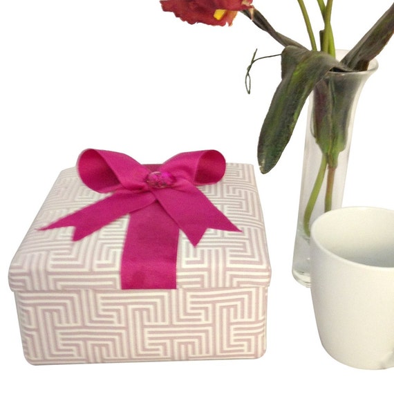 Fabric Covered Box in Pink with Stationery for Mother’s Day Gift, Office Storage or a Gift for Woman