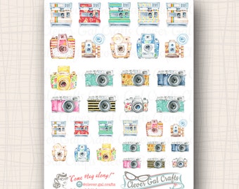 Vintage Watercolor Cameras Planner Stickers | 33 Stickers Total | #SD12