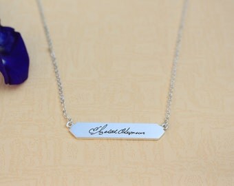 20% OFF-Engraved Custom Handwriting Necklace-Personalized Signature Necklace-Narrow Bar Necklace-Memorial Necklace - Sympathy Gift