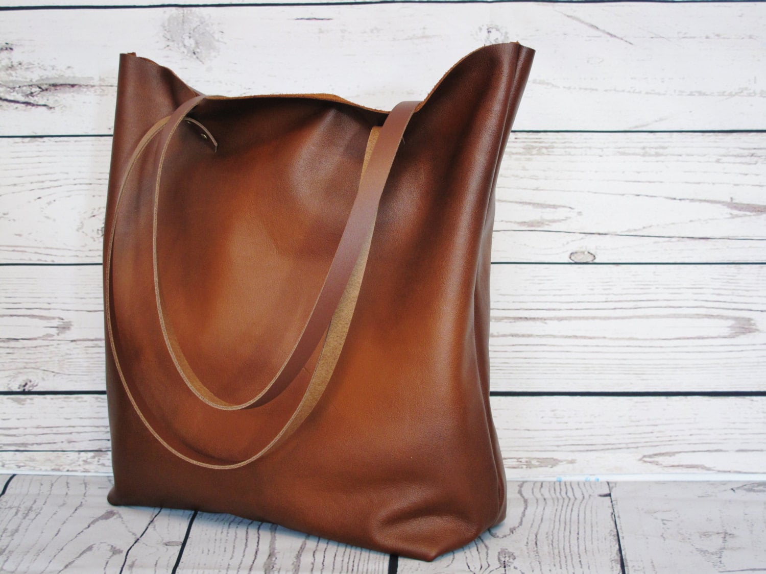 Cognac leather tote real leather shopper leather by FidelioBags