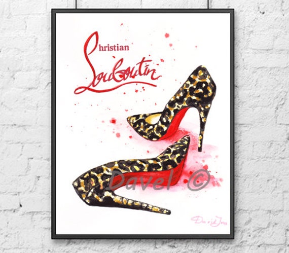 Red Louboutin shoes poster Louboutin art print by DELDELART