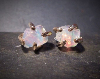 Opal Studs, Raw Opal, Natural Opal earrings, 14k Gold, Unique Opal earrings, Sterling Silver or Gold