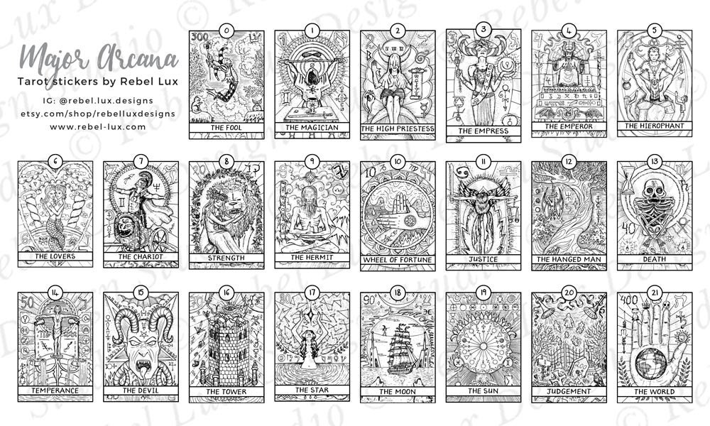 Tarot card stickers 78 planner stickers in black &amp; white for