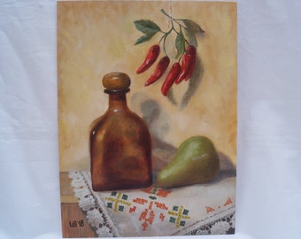 Original oil painting Still life with pepper original art home decor fine art original painting original artwork handmade art pepper pear