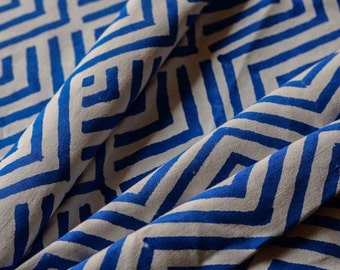 Blue Zig Zag Block Print UPHOLSTERY FABRIC