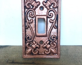 Metal Light Switch Cover - Rose Gold/ Pick Color - Shabby Chic Switch Plate - Rose Gold Wall Decor - Cast Iron Switch Plate - Fleur de Lis
