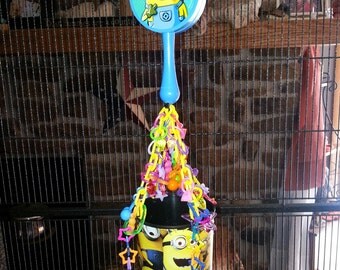 Minion Hanging Sugar Glider Toy - hide away cup, foraging cup, also for rats, ferrets, parrots, birds, & more