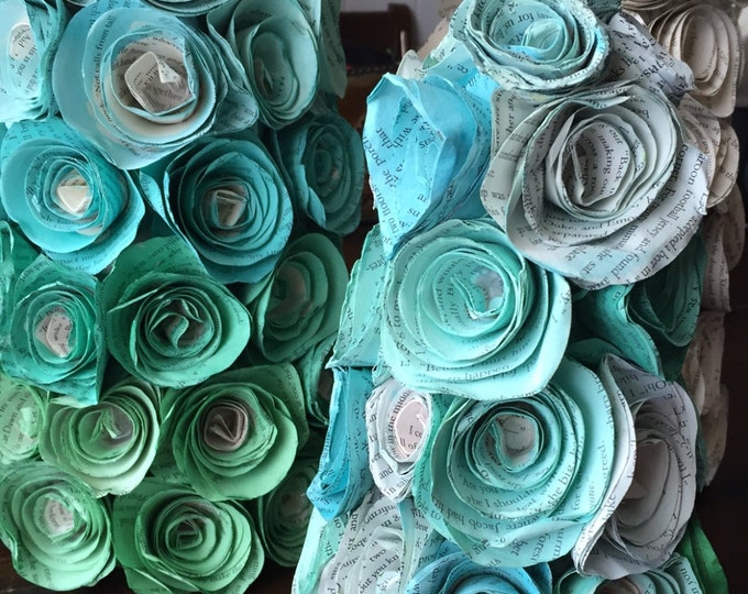 Rolled Rose Cone Decorations, Painted Rolled Book Page Roses, Plain Book Page Roses, Home Decor
